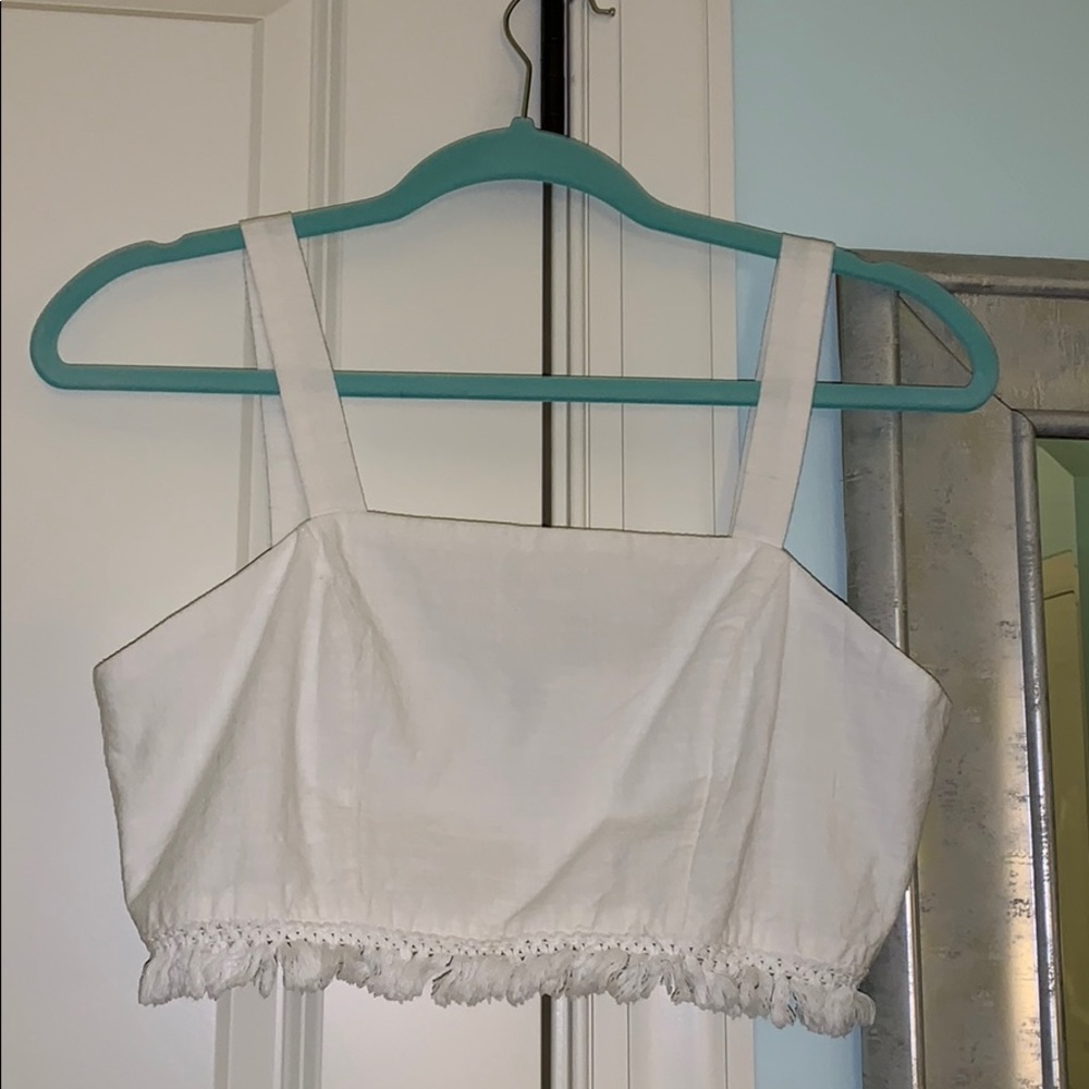 White crop top with fringe bottom